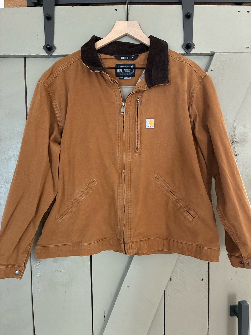 Carhartt Tan Duck Jacket with Dark Brown Corduroy Collar